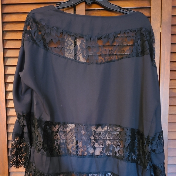 Black medium lace/sheer striped open thin cardigan - Picture 2 of 7